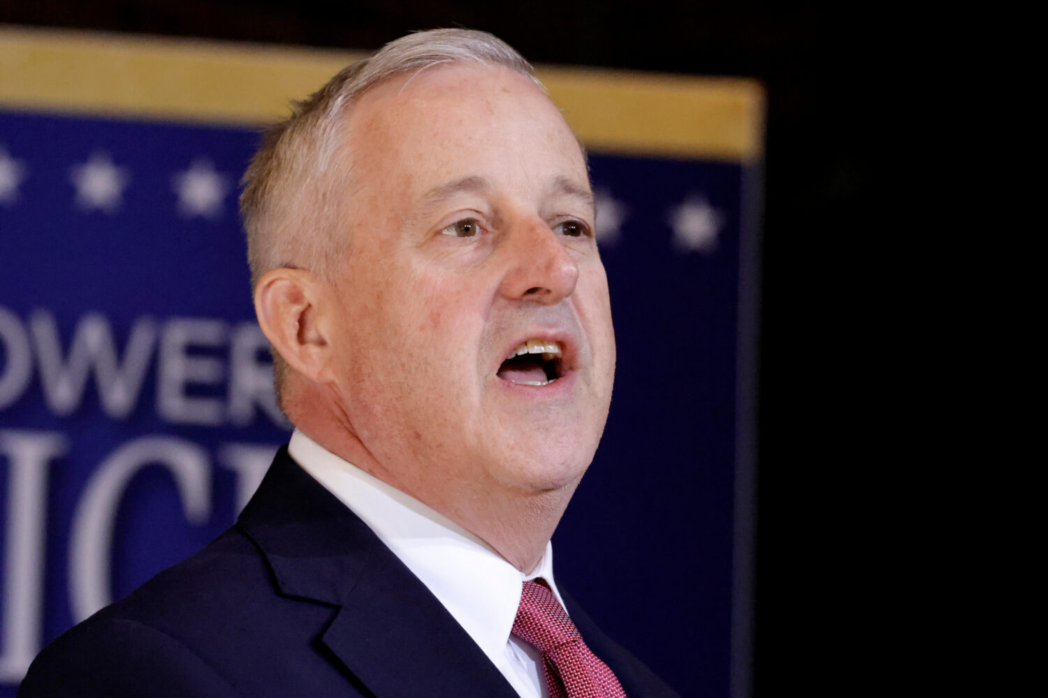 FILE - North Carolina Republican candidate for U.S. Senate Michael Whatley addresses the crowd befo...