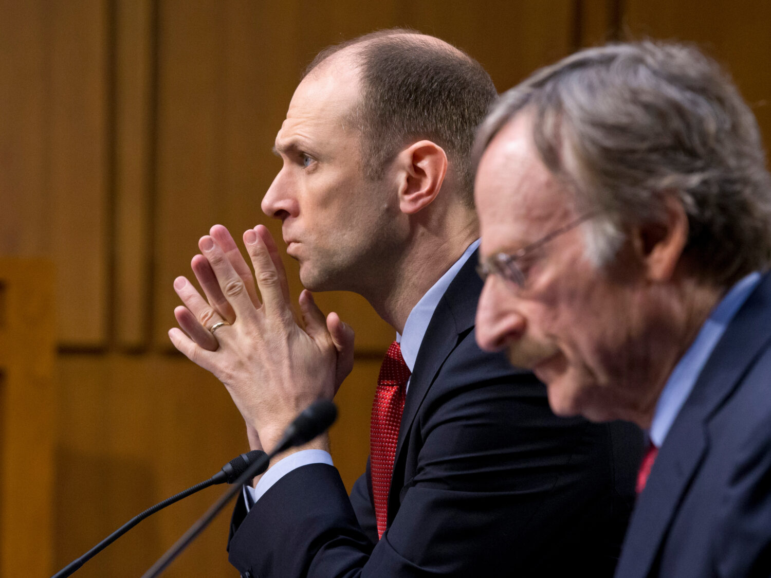 FILE - Austan Goolsbee, left, then-Council of Economic Advisers Chairman under President Barack Oba...