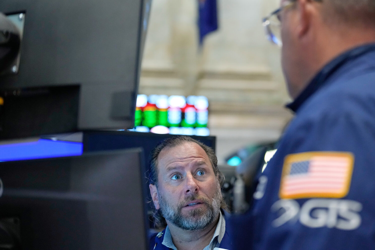 Michael Pistillo works on the floor at the New York Stock Exchange in New York, Monday, Sept. 14, 2...