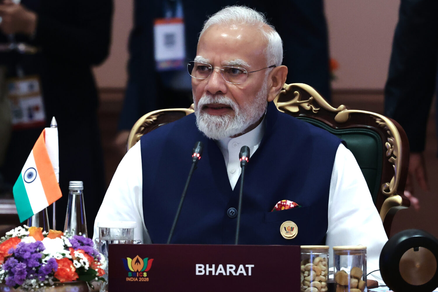 Indian Prime Minister Narendra Modi attends a session of the BRICS Plus Outreach format in New Delh...