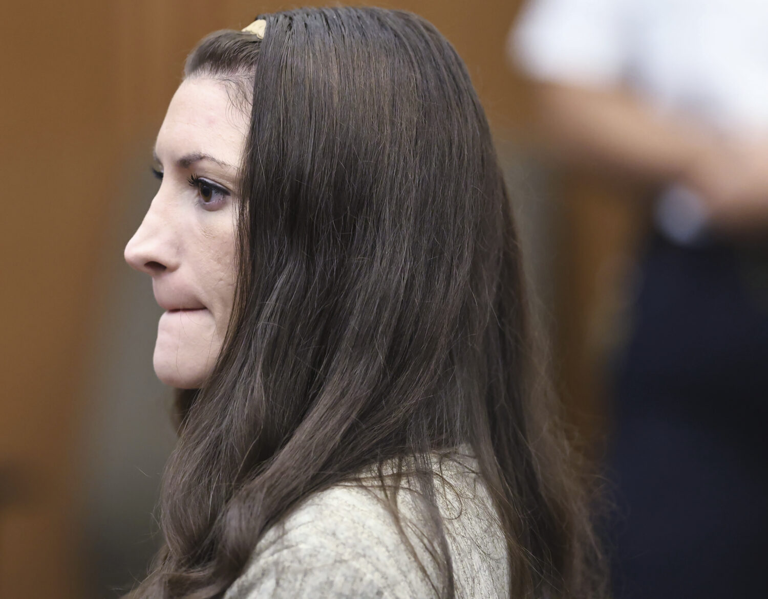 Lindsay Clancy reacts to the jury saying they cannot reach a verdict during her murder trial at Ply...