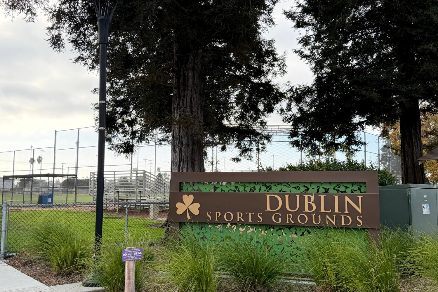 The Dublin Sports Grounds sign is seen in Dublin, Calif., Monday, Sept. 28, 2026. (Sarah Dussault/B...