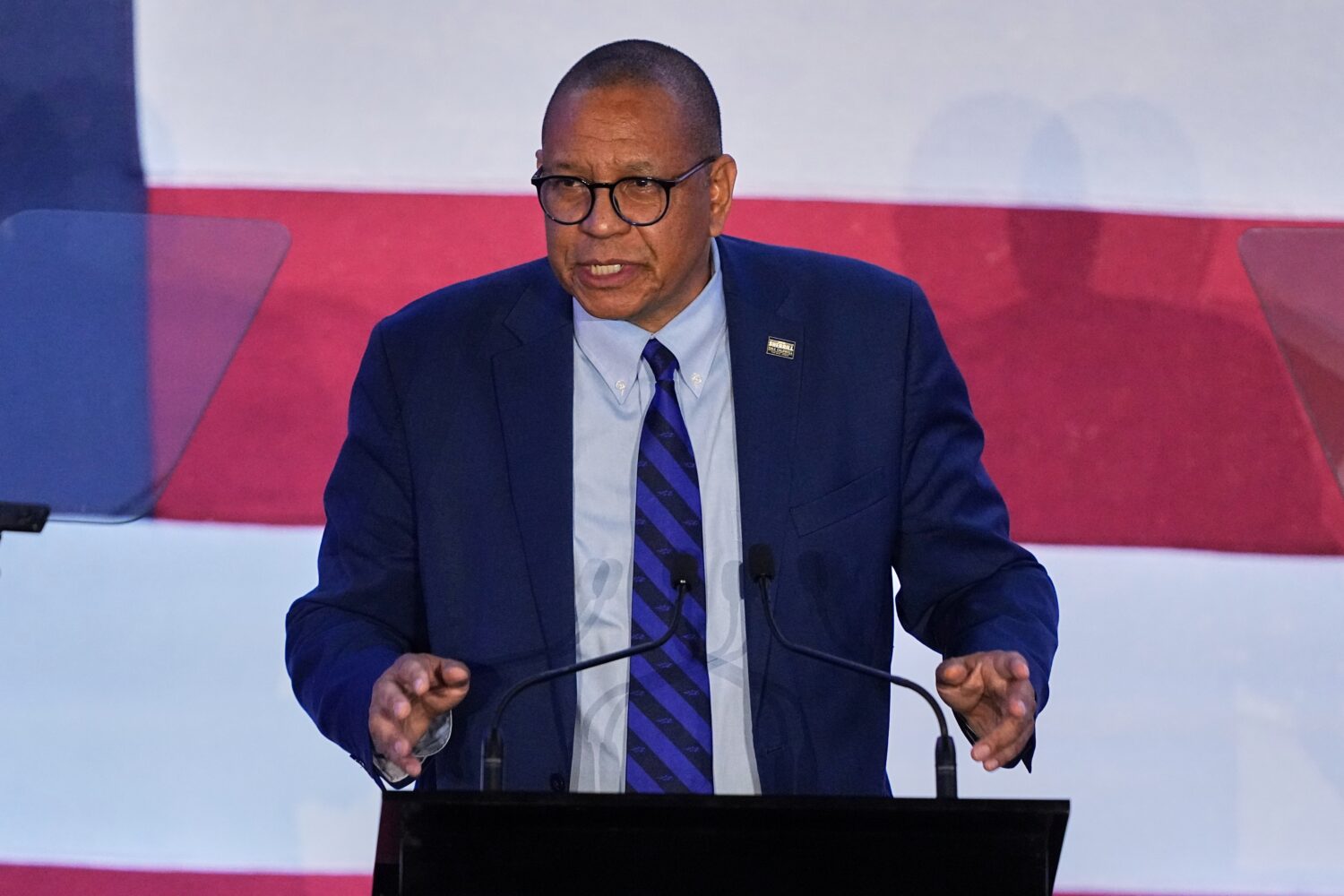 FILE - New Jersey Democratic Lt. Governor elect Dale Caldwell speaks during an election night party...