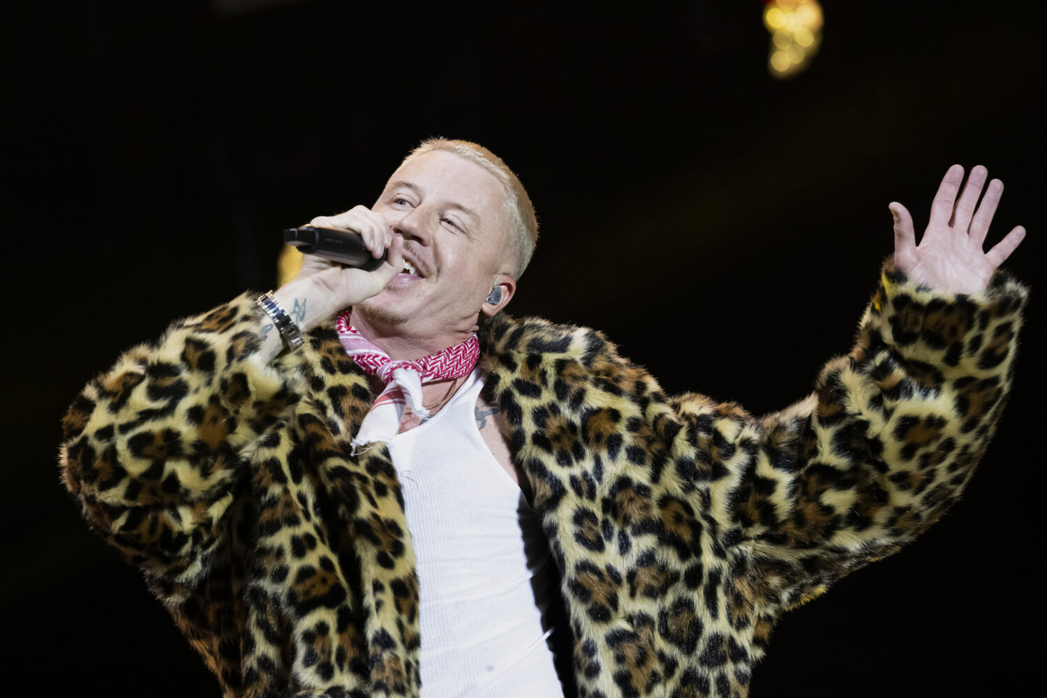 FILE - U.S. rapper Macklemore performs on the Main Stage at the 42th Gurtenfestival edition in Bern...