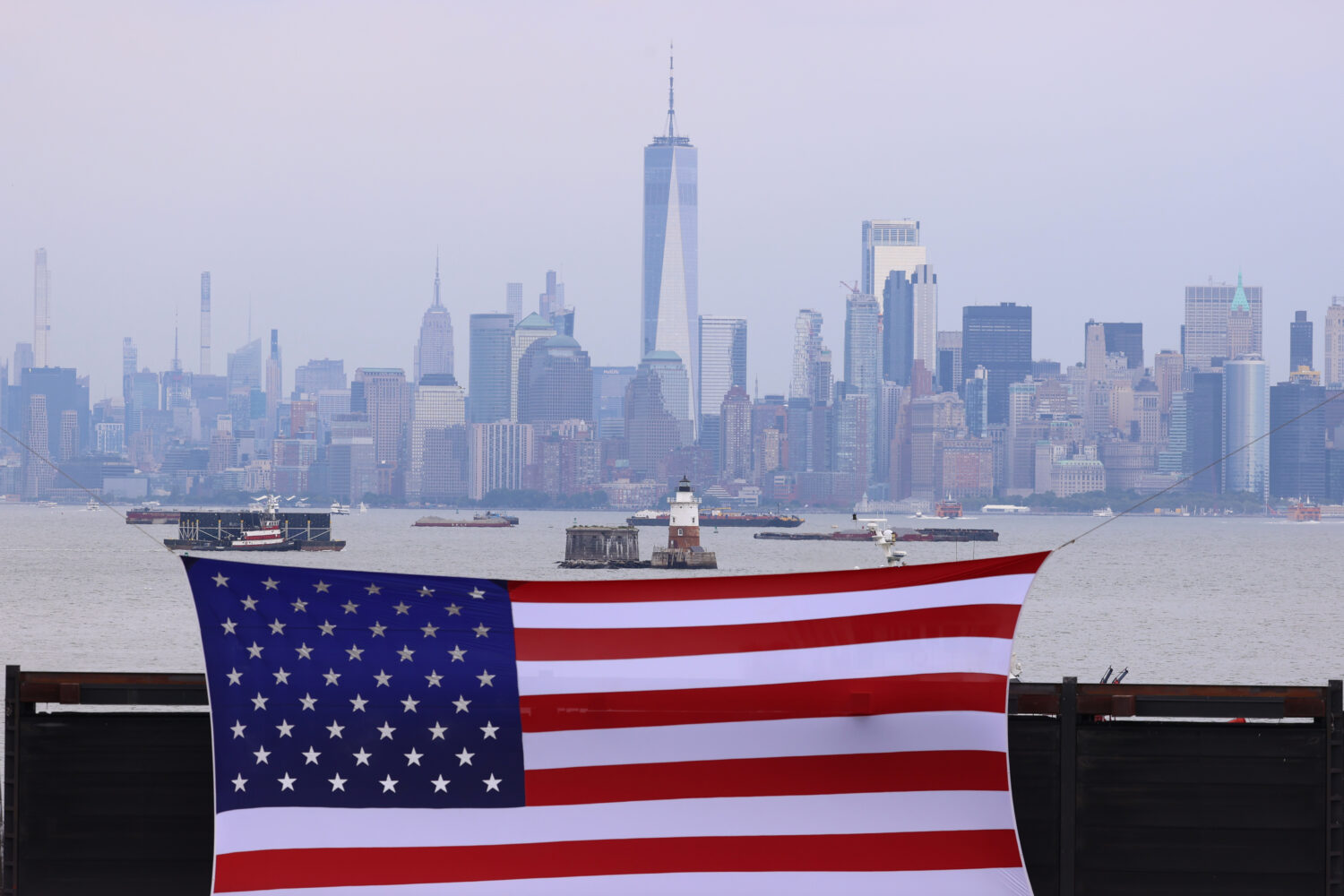 A general view of the New York skyline during an FDNY memorial to commemorate the 25th anniversary ...