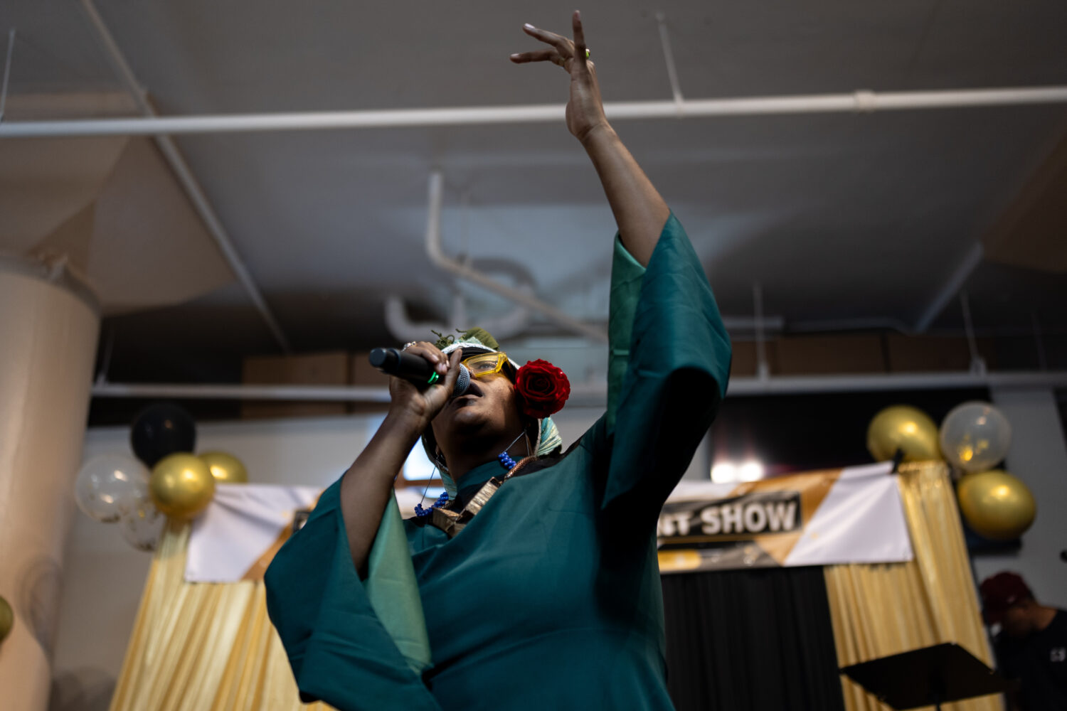 Deoujahne Darc performs during Skid Row's first annual talent show in downtown Los Angeles, Saturda...