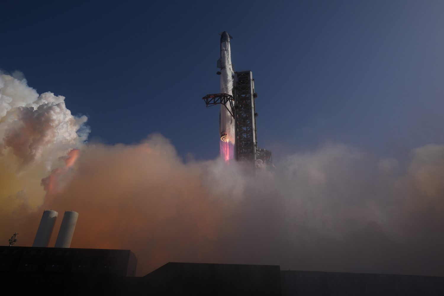 FILE - SpaceX's mega rocket Starship lifts off for a test flight from Starbase, Texas, July 24, 202...