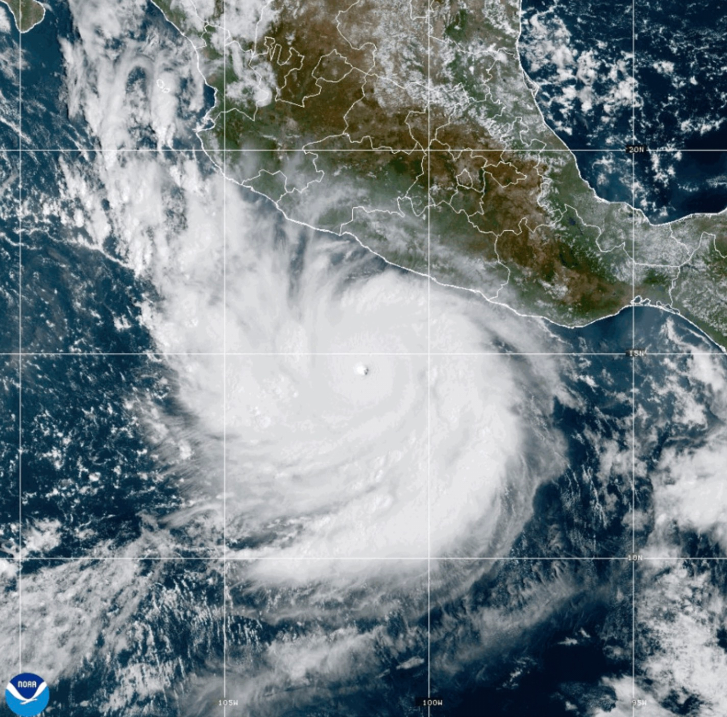 This photo provided by NOAA shows Hurricane Polo strengthening in the Pacific Ocean off the coast o...
