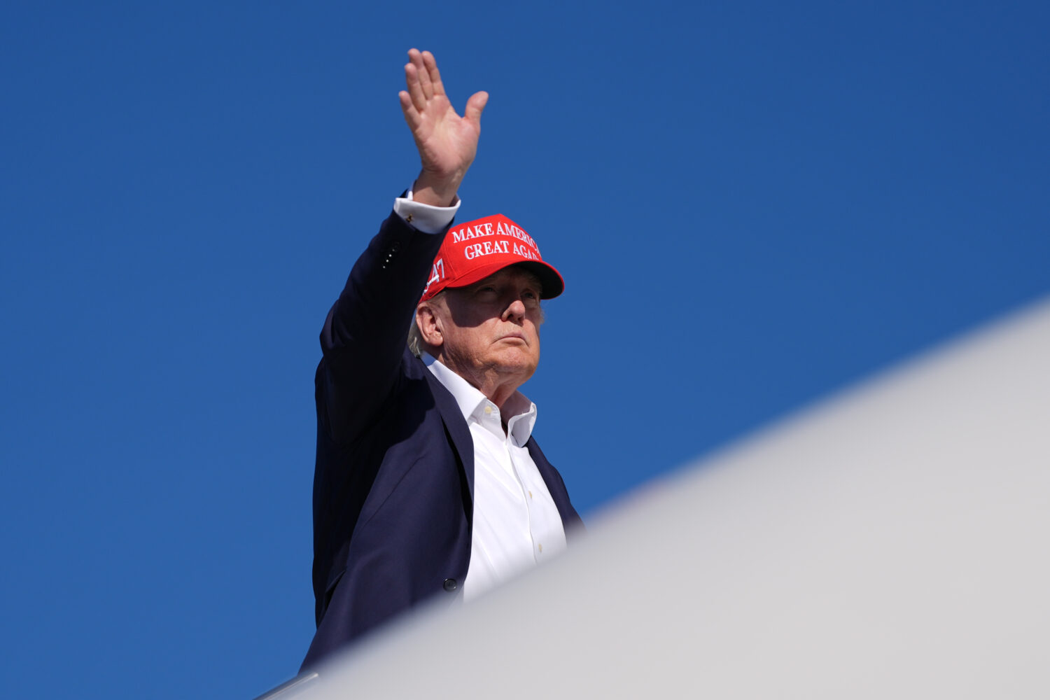 President Donald Trump boards Air Force One at Morristown Airport, Monday, Sept. 7, 2026, in Morris...