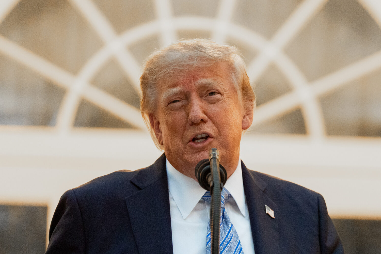 President Donald Trump speaks during a dinner in the Rose Garden of the White House, Thursday, Sept...