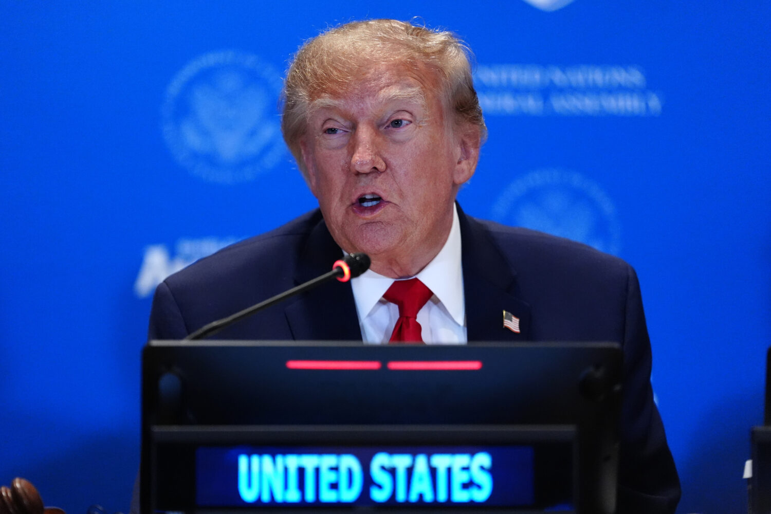 President Donald Trump attends a meeting of the multinational political and security coalition "Shi...