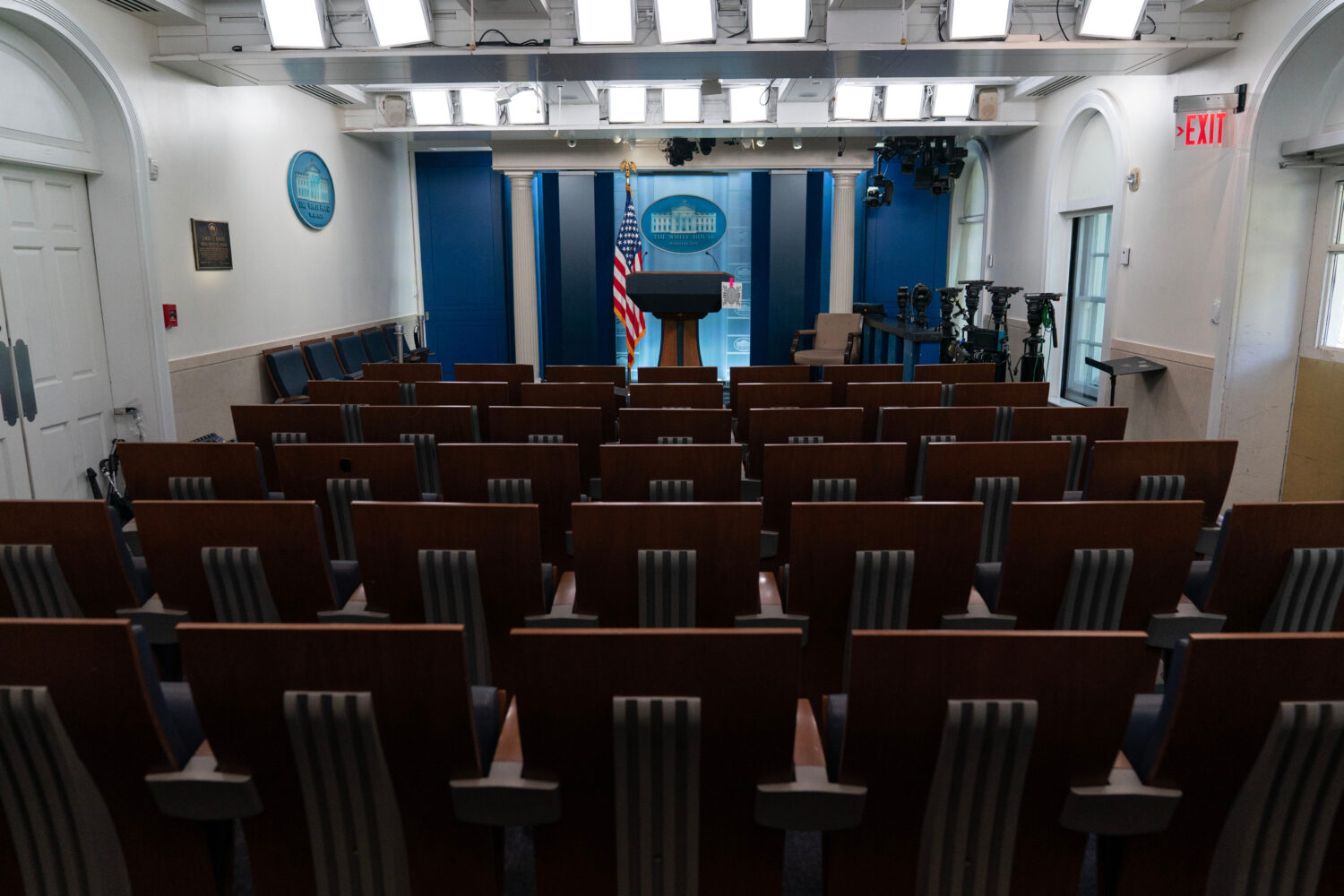 The James Brady Press Briefing Room is seen at the White House, Saturday, Sept. 19, 2026, in Washin...