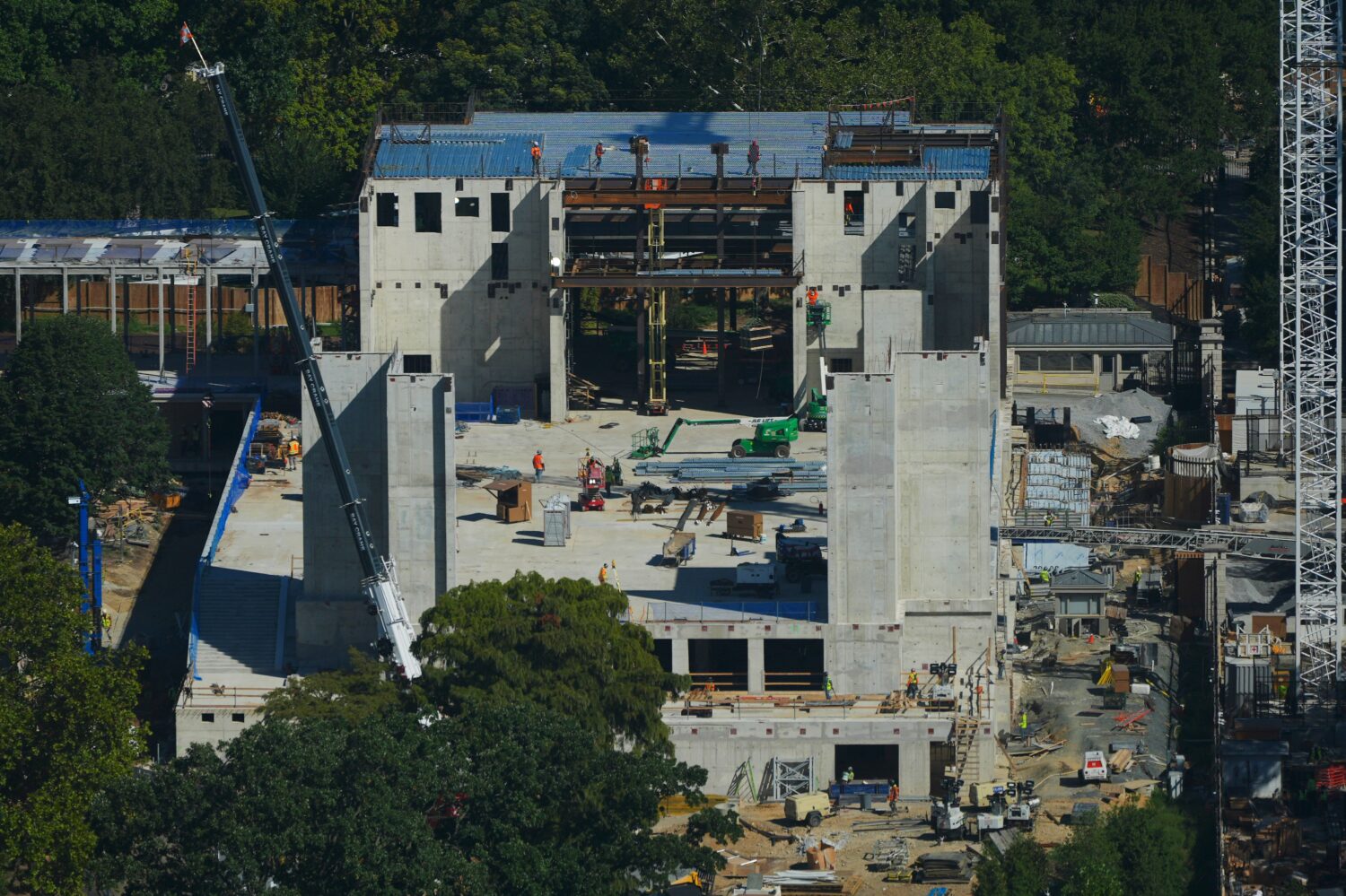 Work continues on the construction of the ballroom at the White House, Tuesday, Sept. 15, 2026, in ...