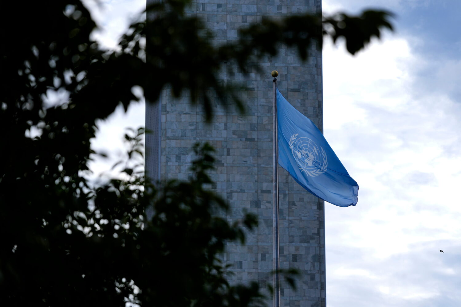 The flag of the United Nations flies during the United Nations General Assembly (UNGA) at the UN he...