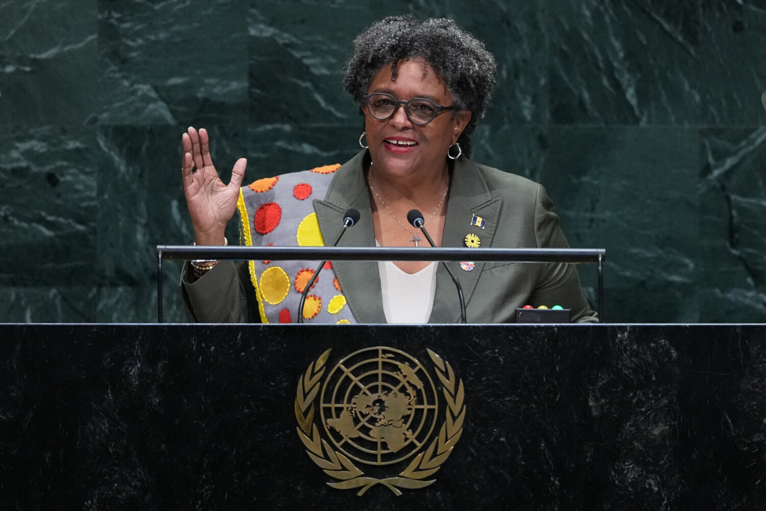Barbados Prime Minister Mia Amor Mottley addresses the 81st session of the United Nations General A...