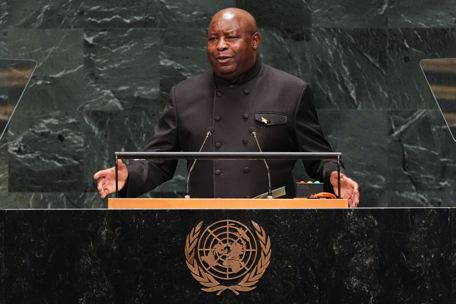 Burundi's President Evariste Ndayishimiye speaks during the 81st session of the United Nations Gene...