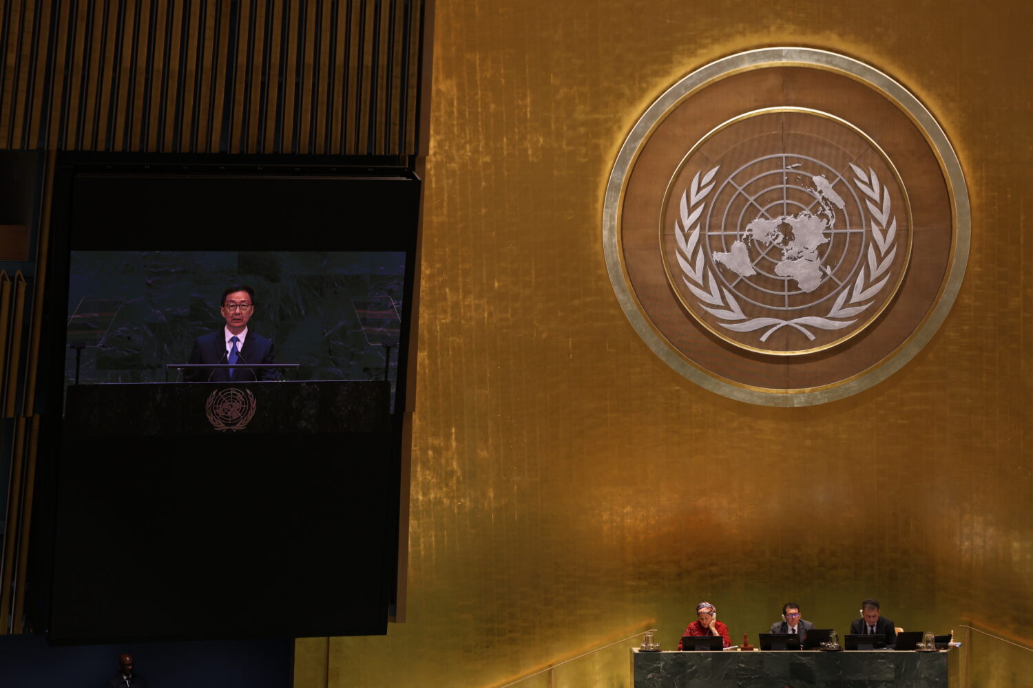Chinese Vice President Han Zheng speaks during the 81st session of the United Nations General Assem...