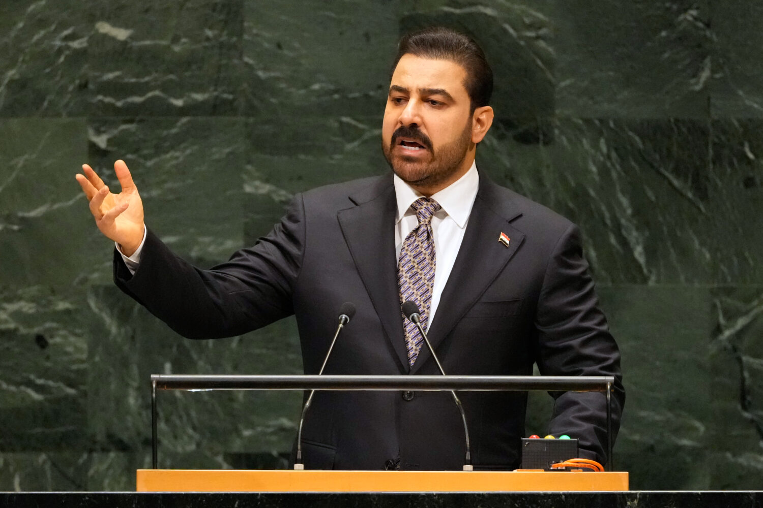 Iraq's Prime Minister Ali al-Zaidi speaks during the 81st session of the United Nations General Ass...