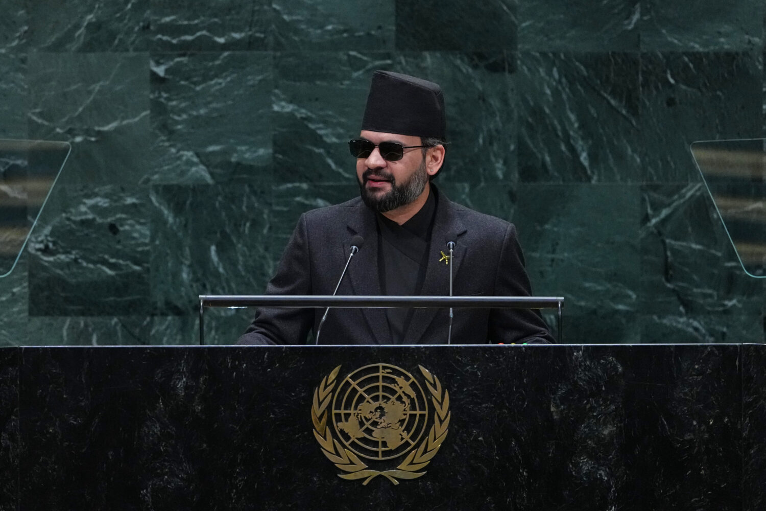 Nepal's Prime Minister Balendra Shah addresses the 81st session of the United Nations General Assem...