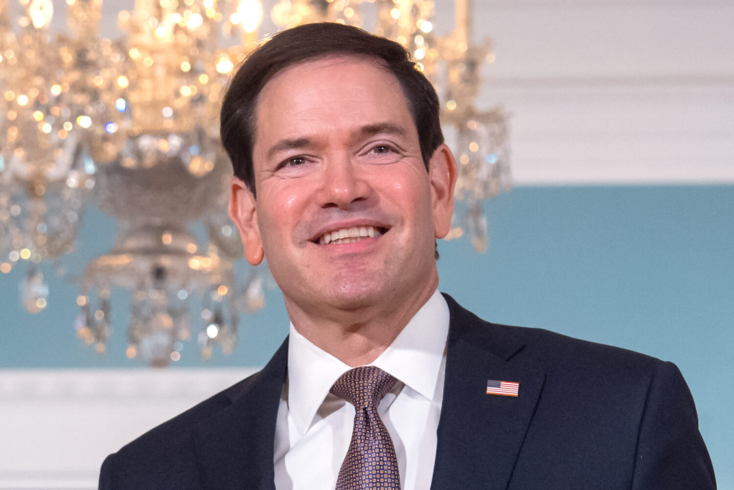 Secretary of State Marco Rubio stands with Lebanon's Prime Minister Nawaf Salam, not shown, at the ...