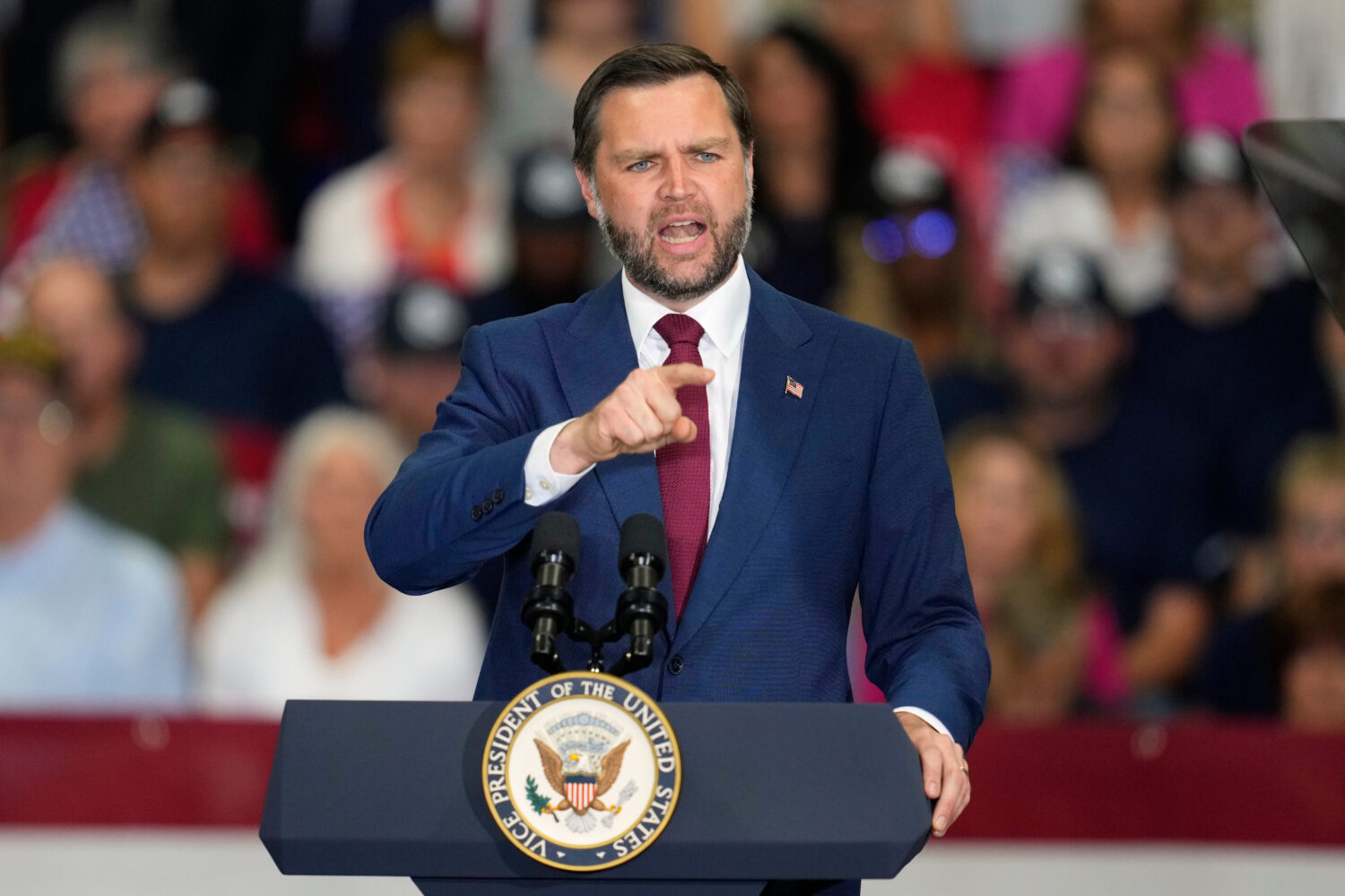 Vice President JD Vance speaks at Universal Contracting and Urban Tree Trimming, Monday, Aug. 31, 2...