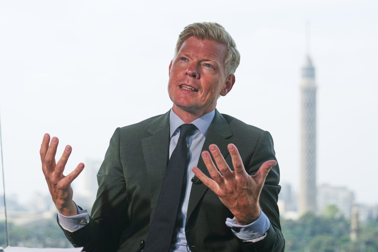 UN Envoy for Yemen Hans Grundberg speaks during an interview with The Associated Press in Cairo, Eg...