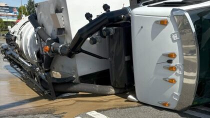 Vapor truck tips over, closing all southbound lanes on International Blvd.