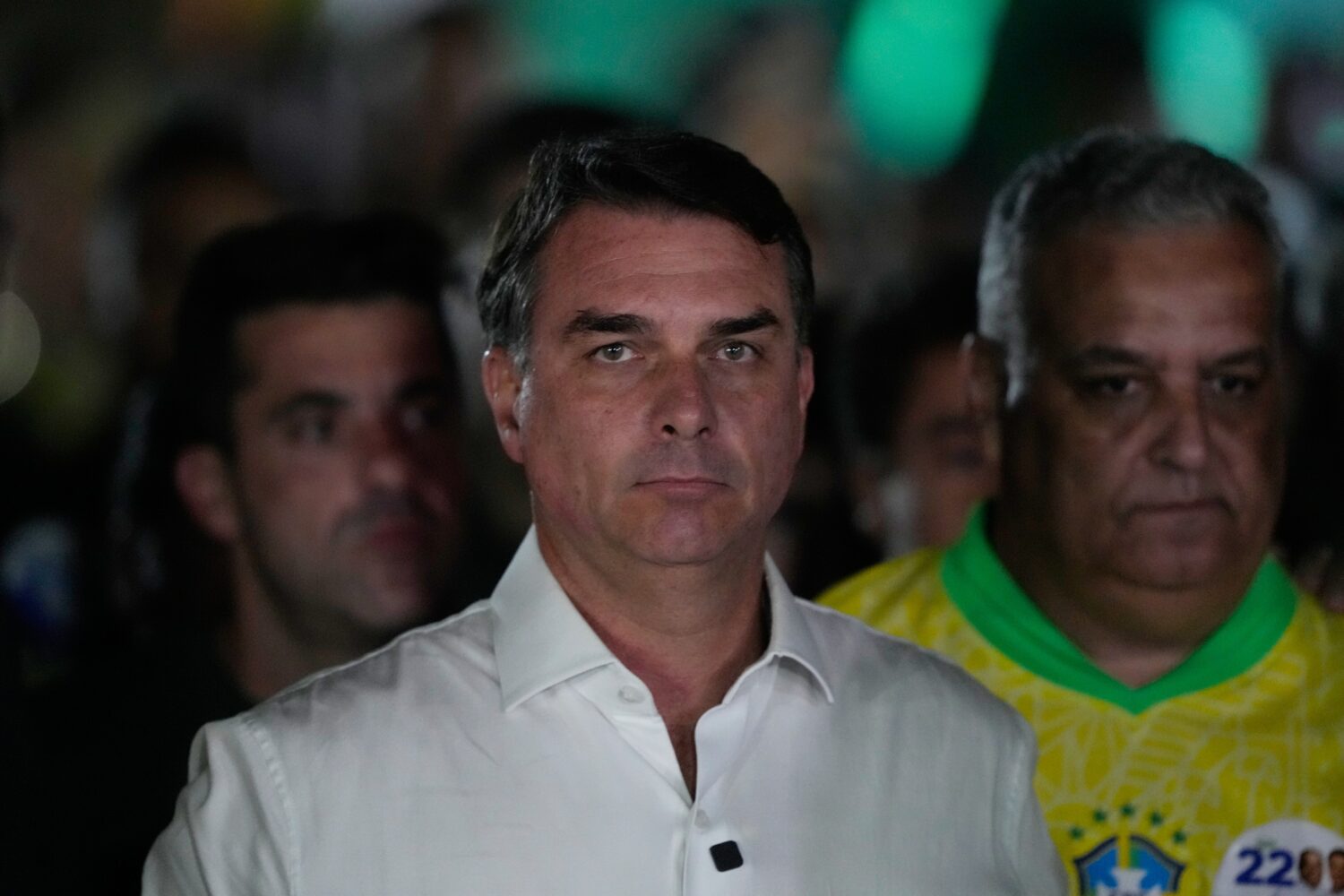 Opposition presidential candidate Sen. Flavio Bolsonaro arrives at his election night event after t...