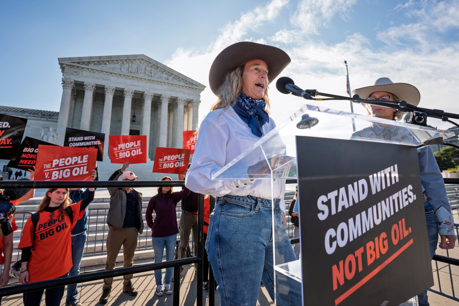 Colorado rancher Kathryn Bedell talks about the impact of droughts on her business as activists gat...