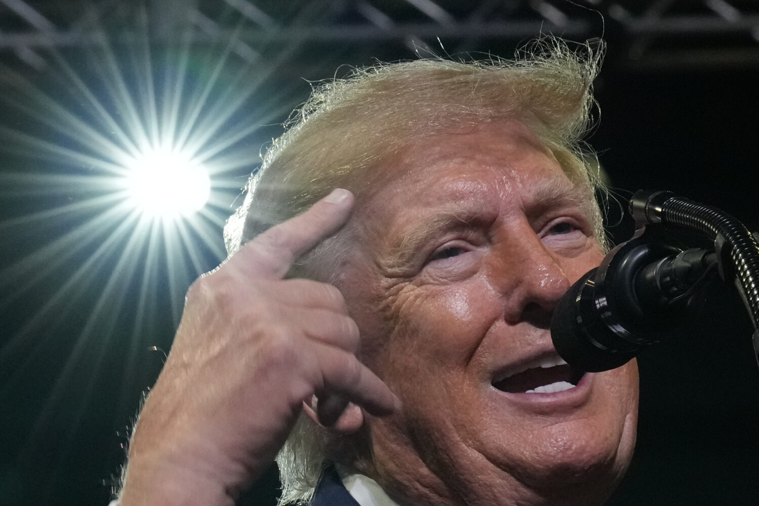 President Donald Trump speaks at a campaign rally at the Covelli Centre, in Youngstown, Ohio, Monda...