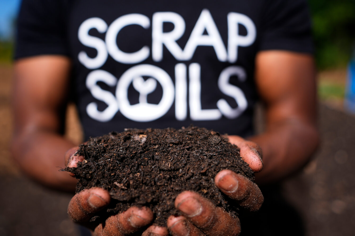 Ricky Blanding, founder of Scrap Soils, holds composted soil at Sanctuary Farms, Monday, Sept. 14, ...