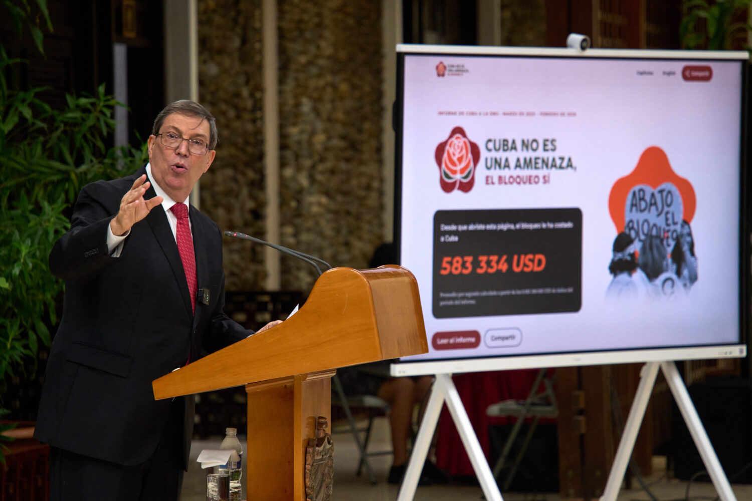 Cuban Foreign Minister Bruno Rodriguez gives a news conference regarding the U.S embargo in Havana,...