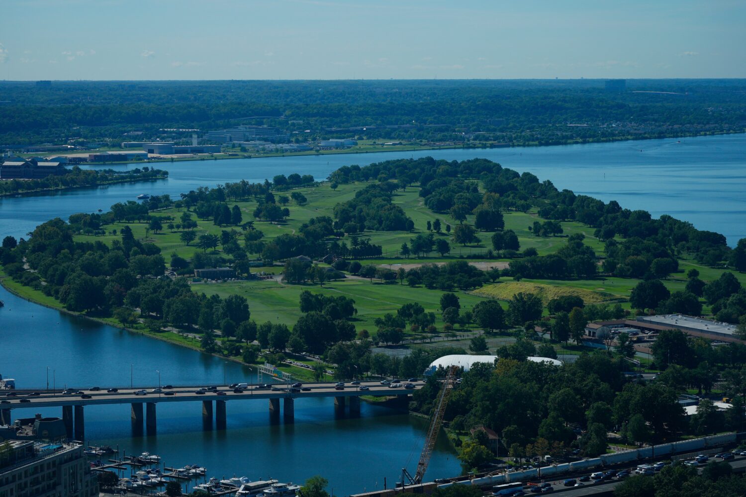 The East Potomac Park Golf Course is seen from the Washington Monument, Tuesday, Sept. 15, 2026, in...