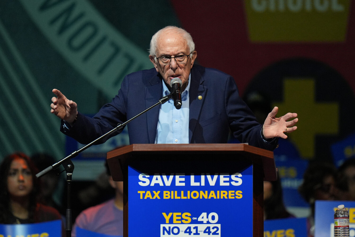 Sen. Bernie Sanders, I-Vt., speaks during a campaign rally in support of California Proposition 40,...