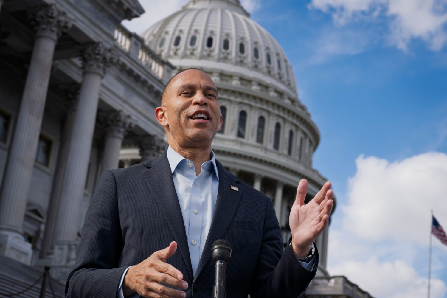 House Democratic Leader Hakeem Jeffries of New York speaks during a news conference at the Capitol ...