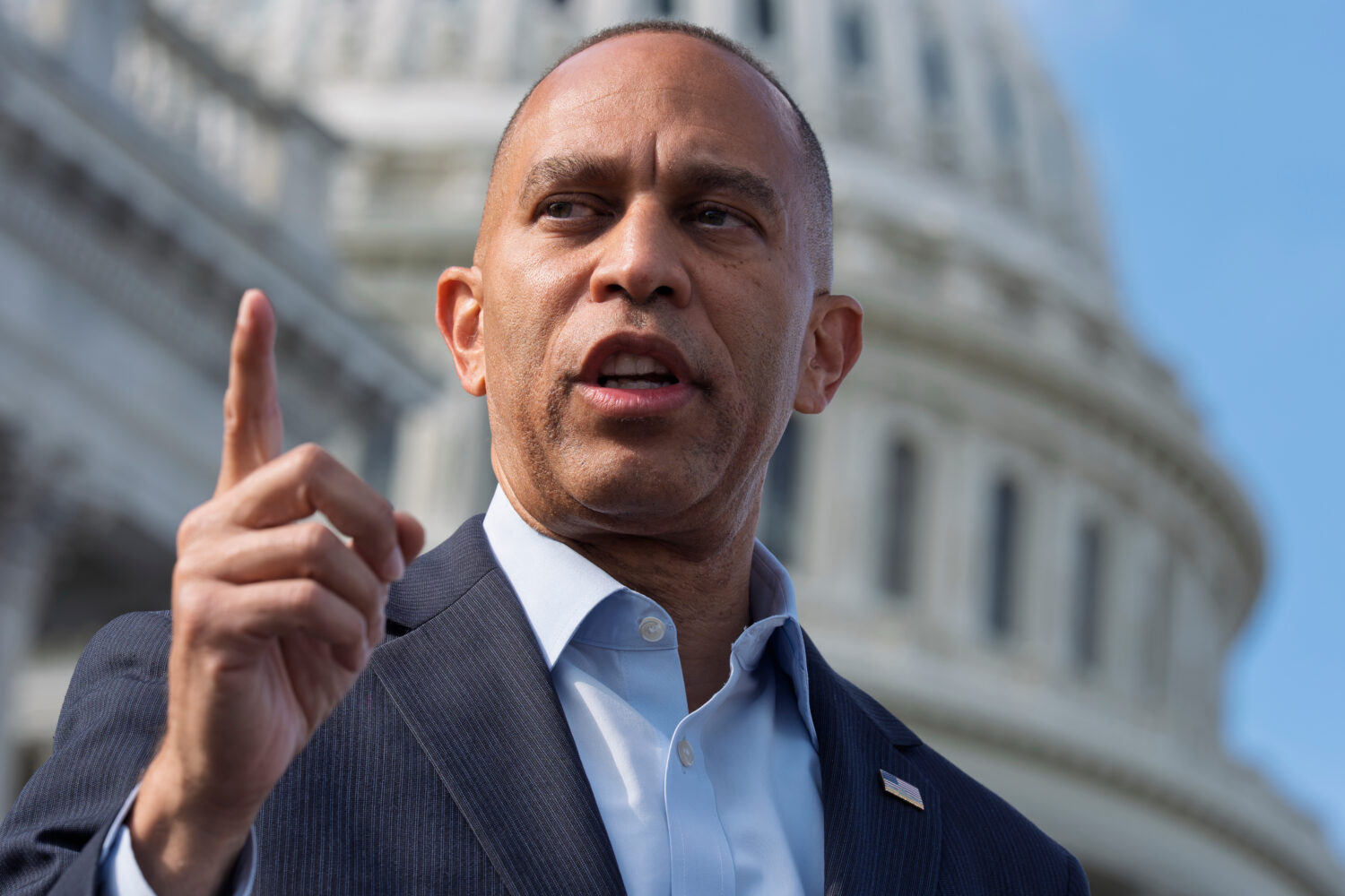 House Democratic Leader Hakeem Jeffries of New York speaks during a news conference at the Capitol ...