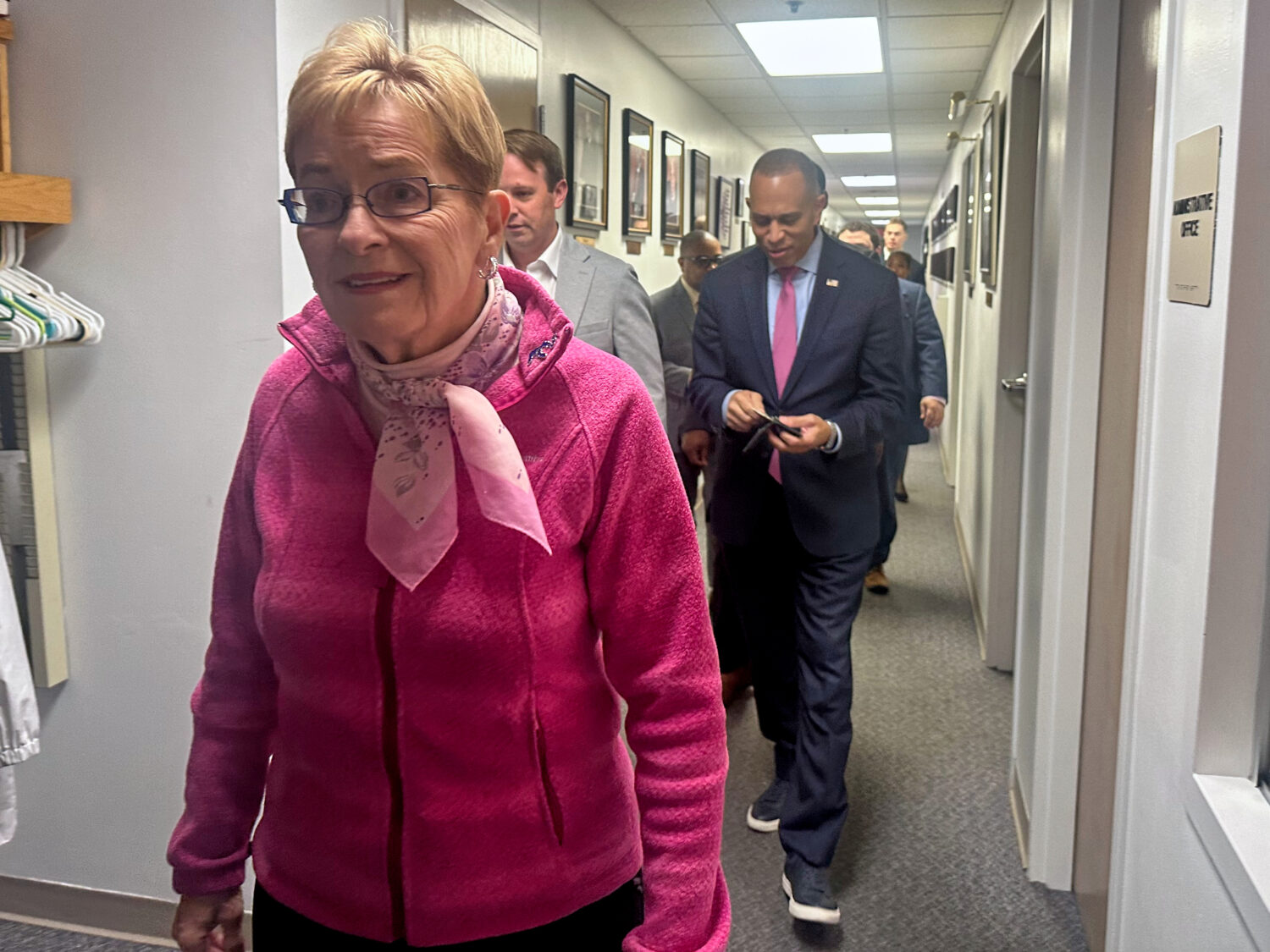 In this photo taken with a smart phone, Rep. Marcy Kaptur, left, and House Democratic Leader Hakeem...
