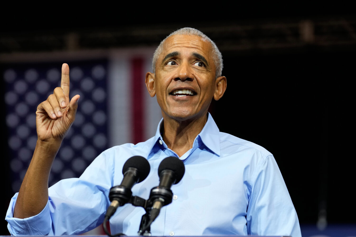 Former President Barack Obama speaks during a campaign rally for Democratic Ohio Senate candidate S...