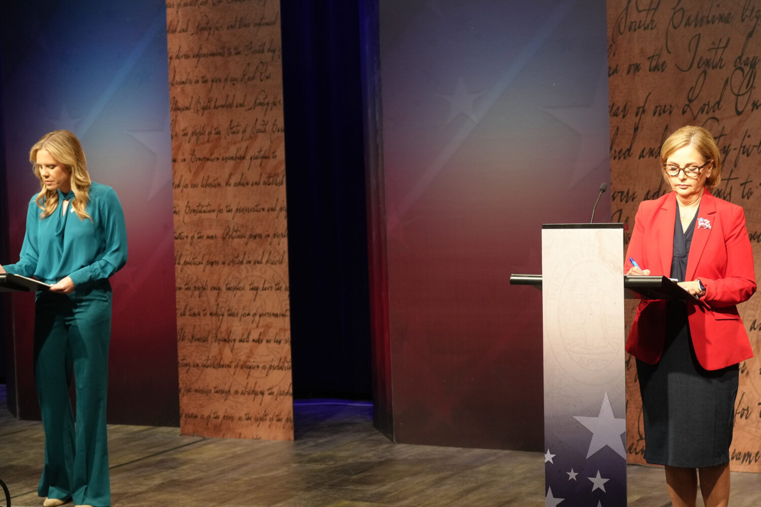 Dr. Annie Andrews, Democratic nominee for Senate in South Carolina, left, and Sen. Darline Graham, ...