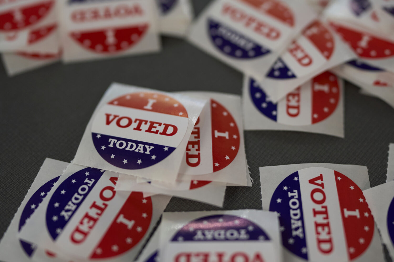 I Voted stickers are seen at an early voting polling place Friday, Oct. 23, 2026, in Nashville, Ten...