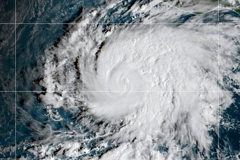 This GOES-19 GeoColor satellite image provided by the National Oceanic and Atmospheric Administrati...