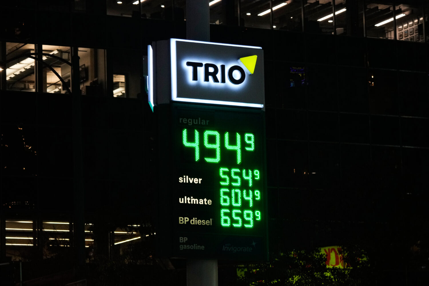 Gas prices are seen at a gas station in Chicago, Wednesday, Oct. 14, 2026. (AP Photo/Nam Y. Huh)Cre...