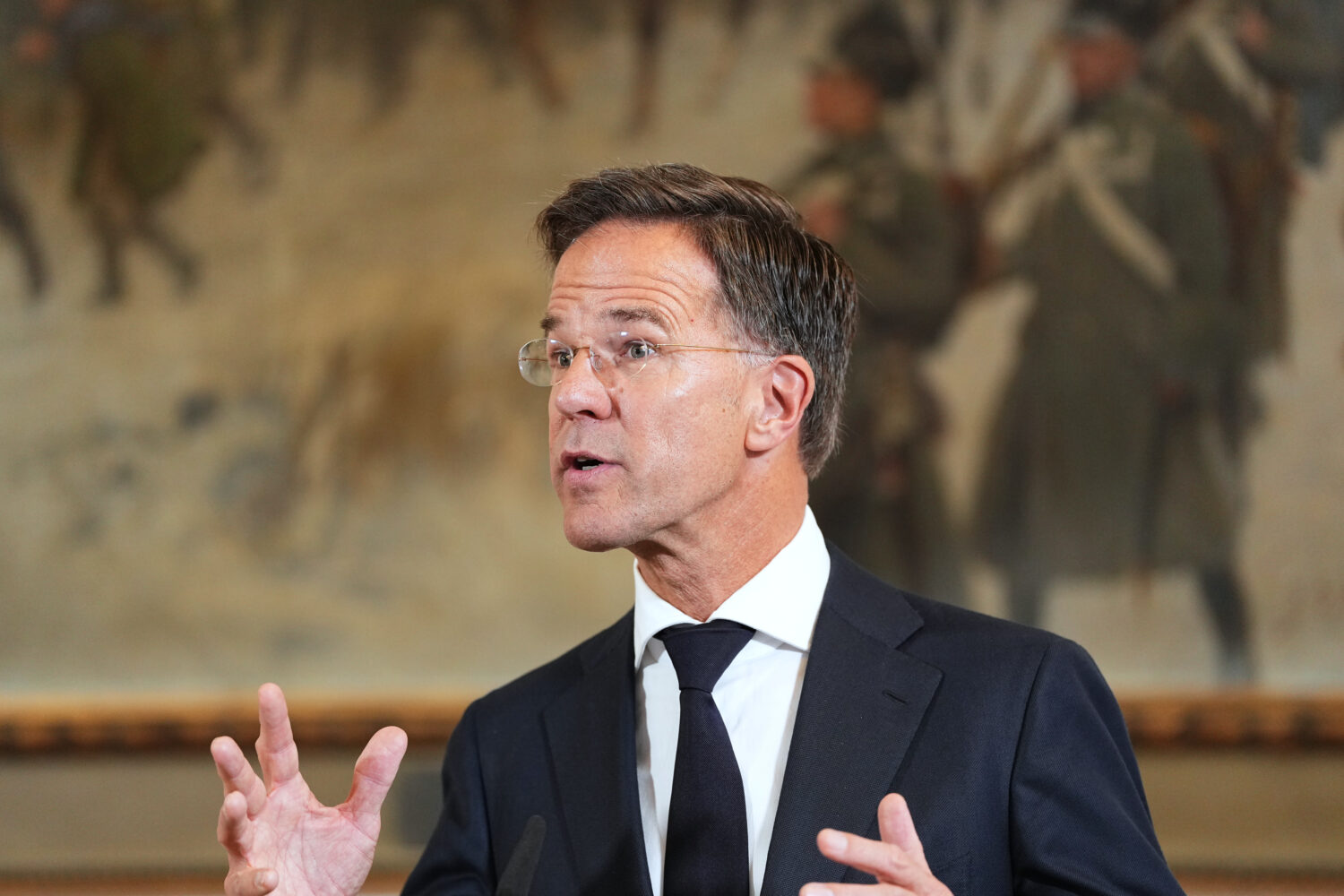 General of NATO Mark Rutte delivers a statemen during a visit of the 1. German-Netherlands Corps al...