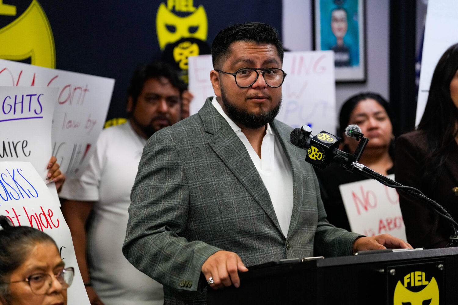 Cesar Espinosa of FIEL speaks during a news conference at FIEL headquarters in Houston on Friday, O...