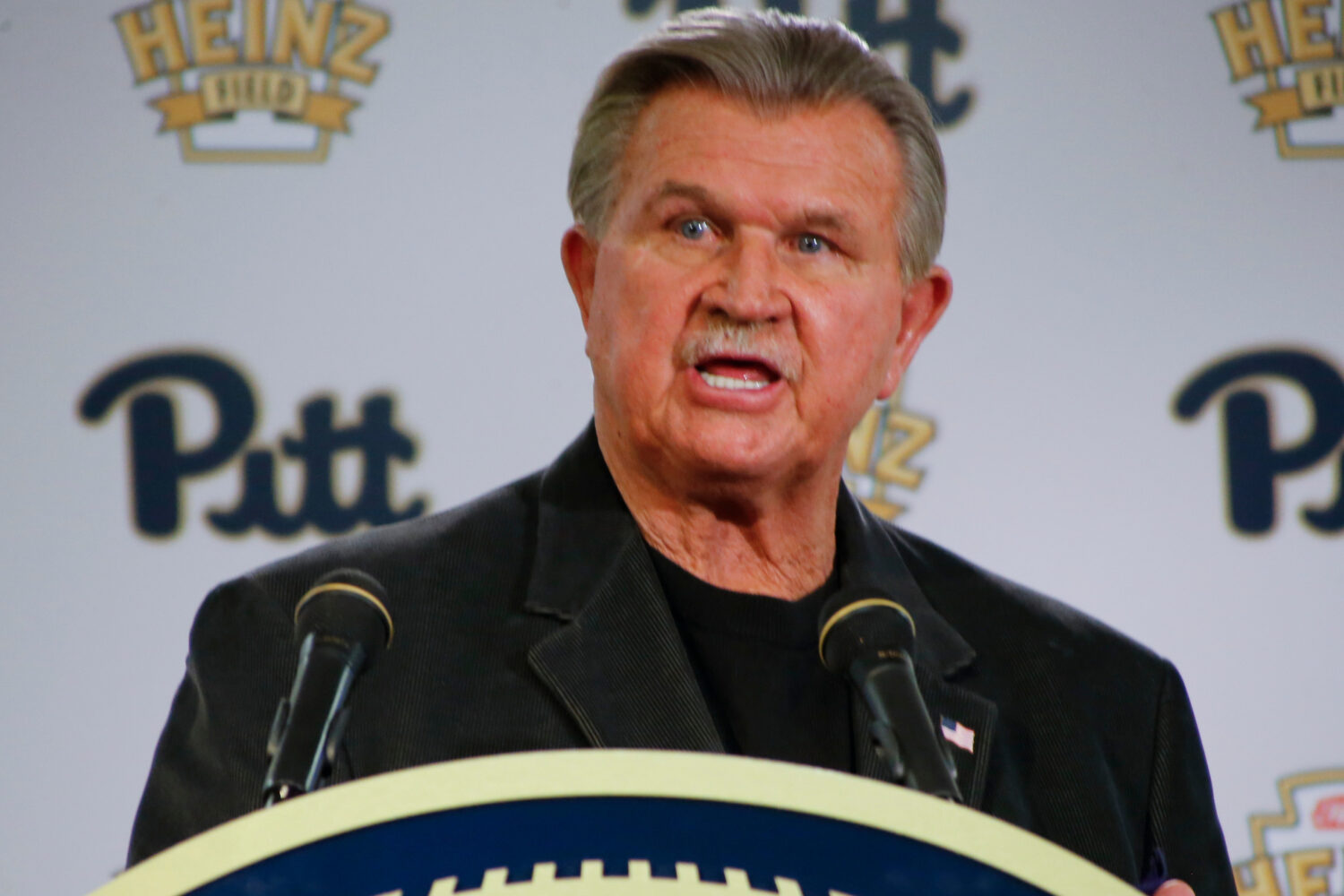 FILE - Former NFL coach and University of Pittsburgh alumnus, Mike Ditka speaks at a news conferenc...