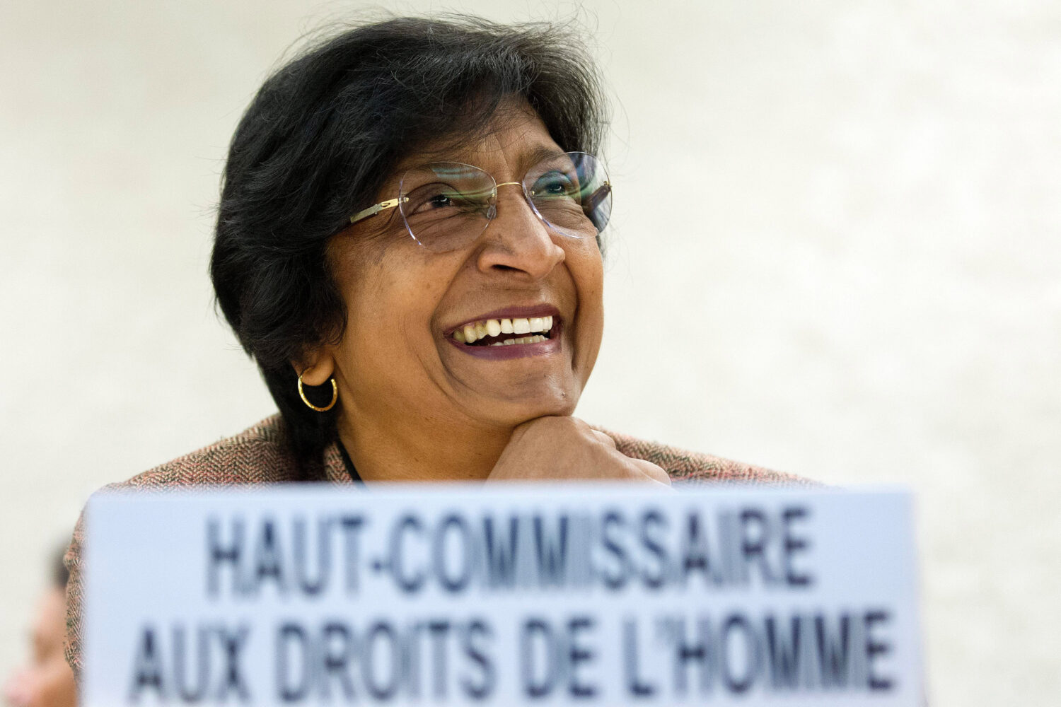 FILE - U.N. human rights chief Navanethem Pillay prior to the opening of a session of the Human Rig...