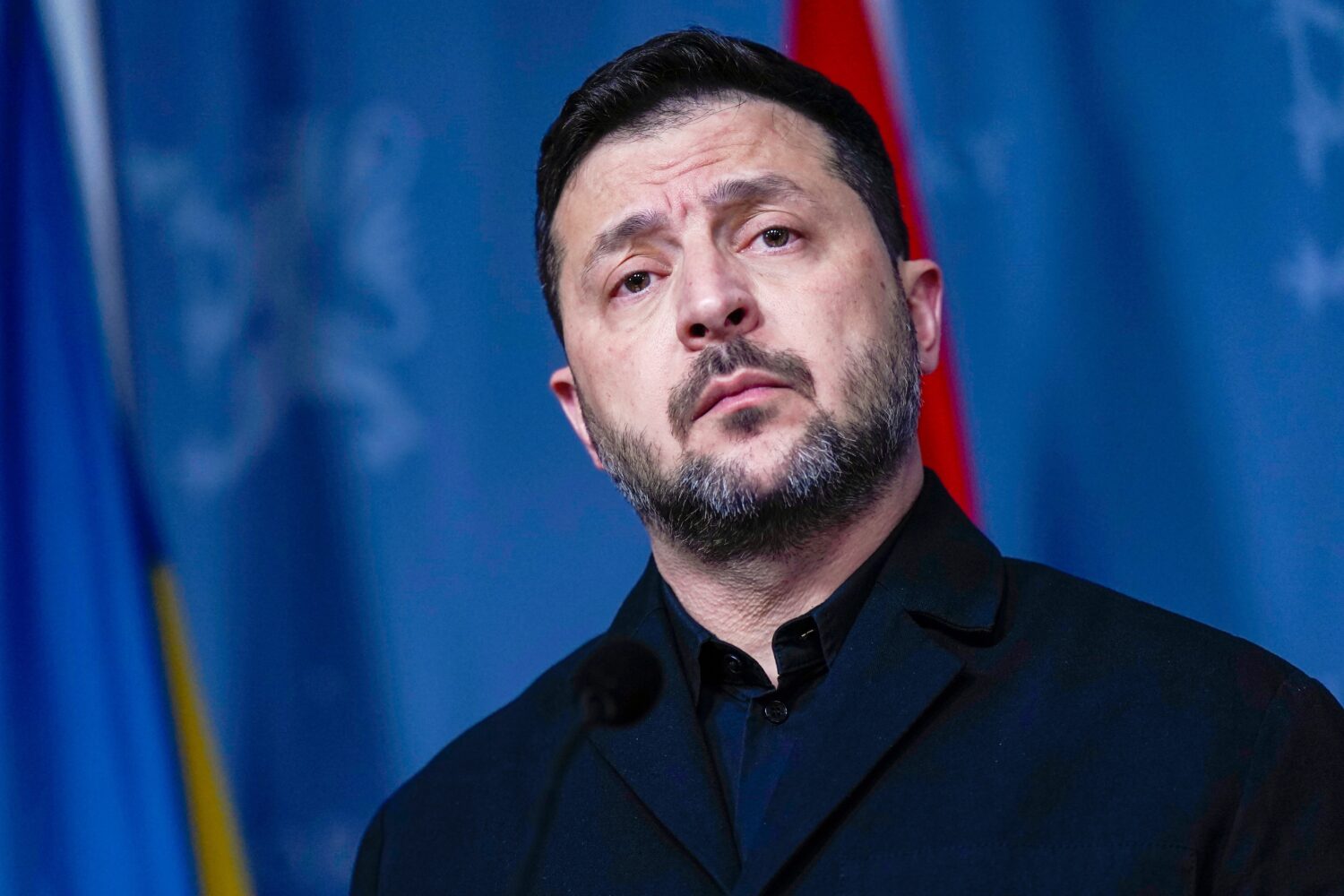 Ukrainian President Volodymyr Zelensky speaks during a press conference on Tuesday, Oct. 20, 2026 i...