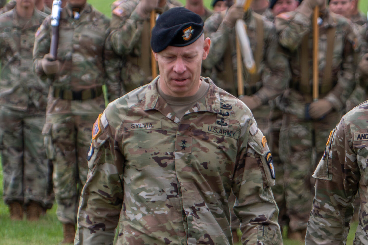 This photo provided by the U.S. Army shows Maj. Gen. Brett Sylvia, at a 101st Airborne Division cha...