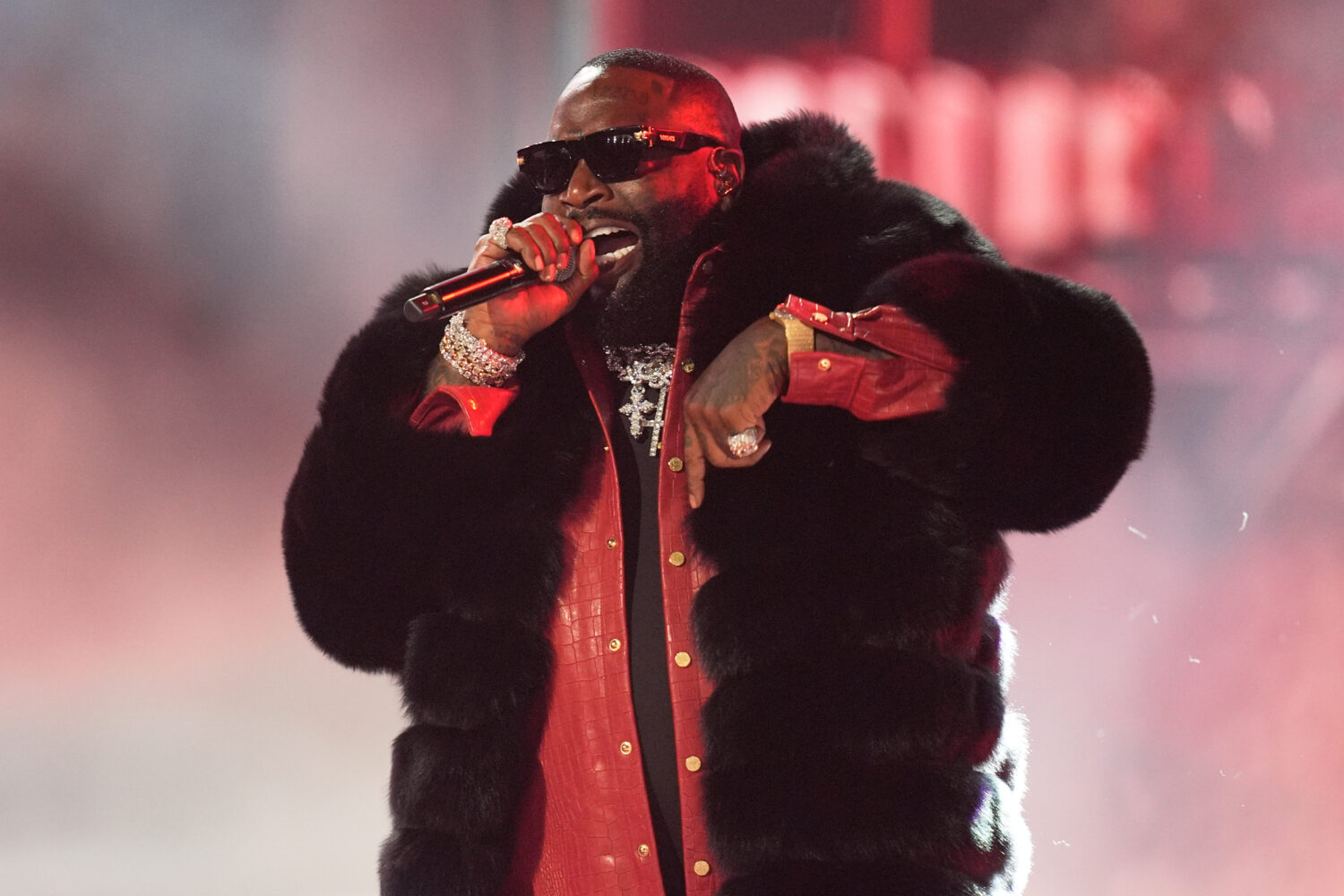 FILE - Rick Ross performs during the BET Awards in Los Angeles on June 28, 2026. (AP Photo/John Loc...