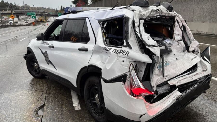 A crash involving a motorhome and a Washington State Patrol vehicle injured the trooper and sent th...